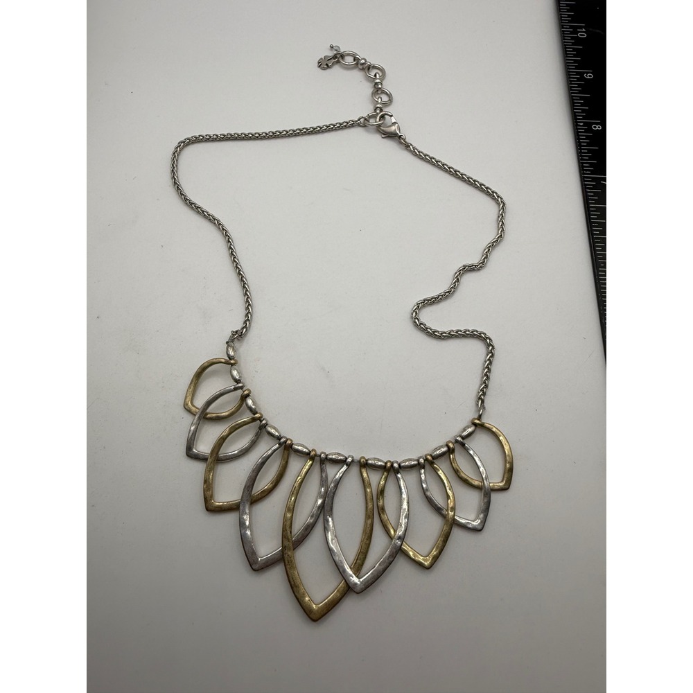 Lucky Brand Mixed Metal Hammered Bib Necklace Silver Gold Tone Boho Statement